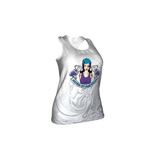 Women's Deep Round Neck Singlet "Matakohe Island" with Racerback, narrow under arm